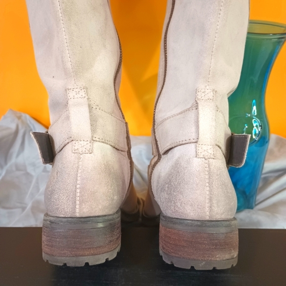 NWT Lane Bryant Leah Genuine Leather Tan Gray Factory Distressed Riding Boots 9W - Picture 4 of 16